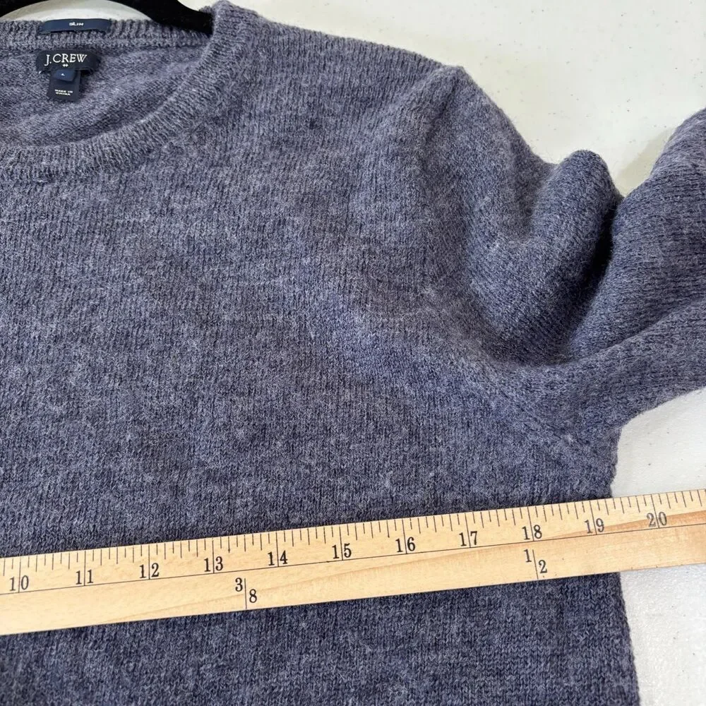 J Crew Sweater Men M Navy Blue 100% Wool Knit Pullover Elbow Patch Cabincore